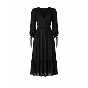 Designers Remix Corinne Black Wrap Midi Dress Sheer Striped Sleeves Size 34 NWT